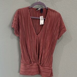 Daytrip V-Neck Pleated Blouse - Rust